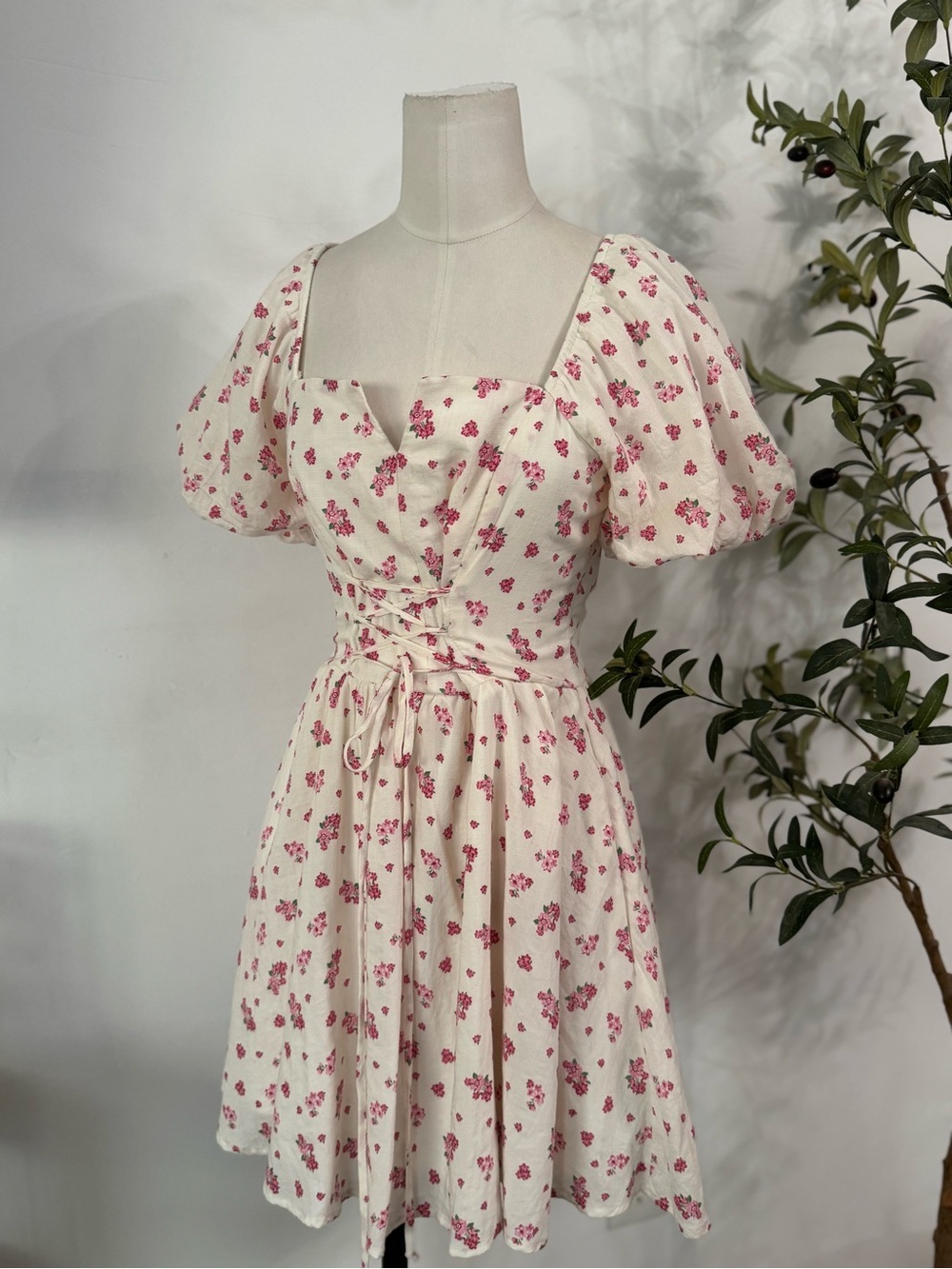Altar’d State Floral Corset Mini Dress Size Small Cottagecore Puff Sleeve - Picture 4 of 8